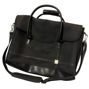 Diane Von Furstenburg Black Leather & Suede Weekender Bag – Silver Buckles